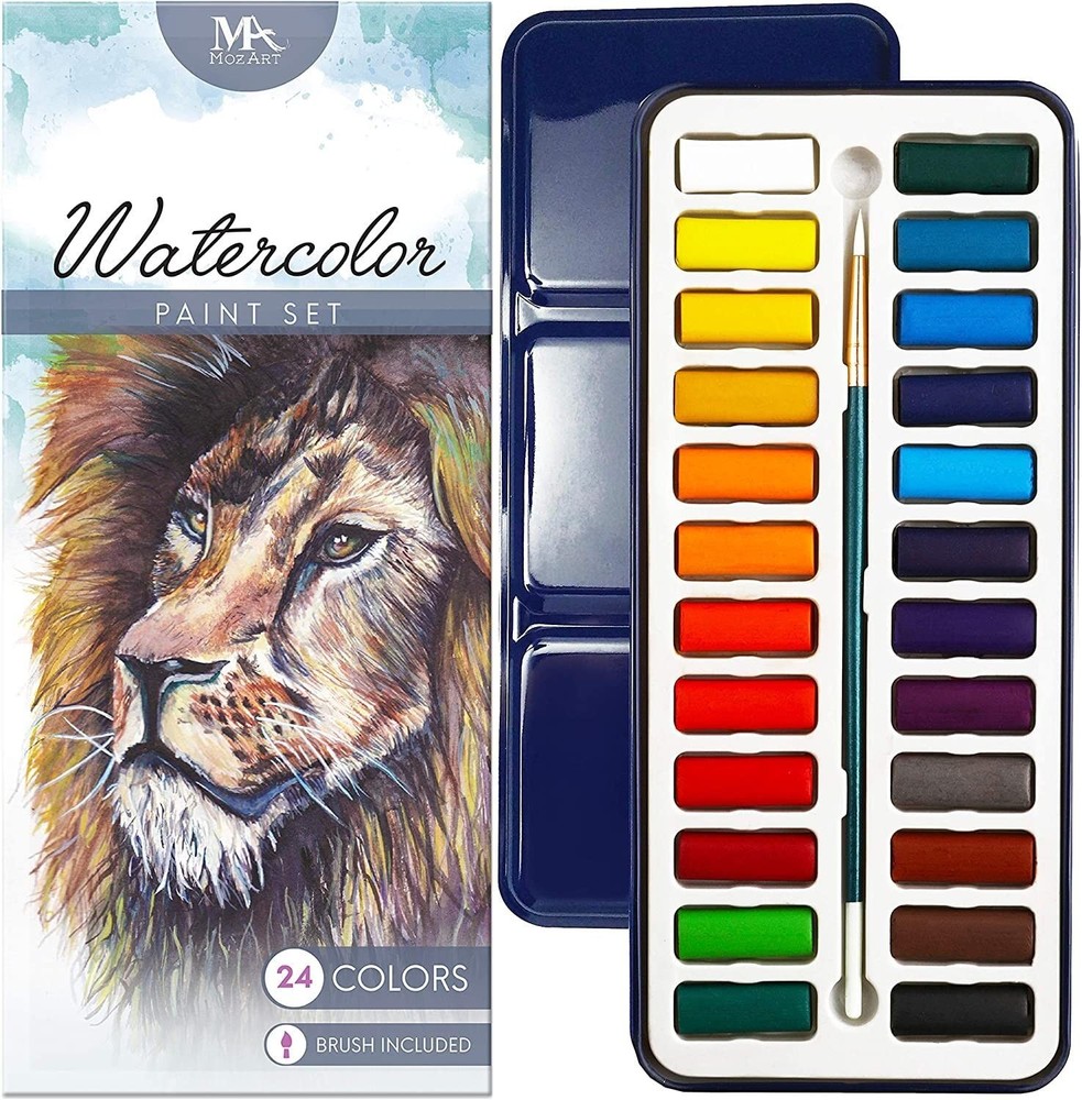 MozArt Supplies Watercolor Paint Essentials 25 Piece Set, set 24
