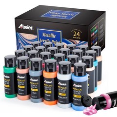 ABEIER Metallic Acrylic Paint, Set of 24 Metallic Colors in 2oz/60ml Bottle,