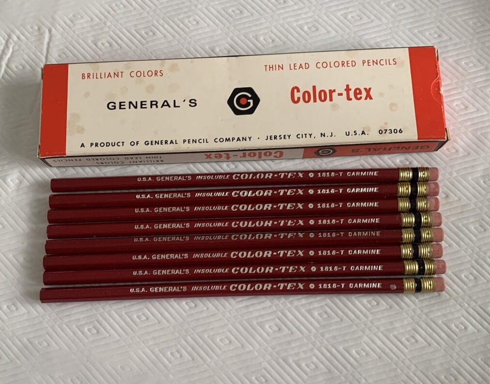 Vintage General’s Color-Tex Carmine Red Colored Pencils 1818T Set 8