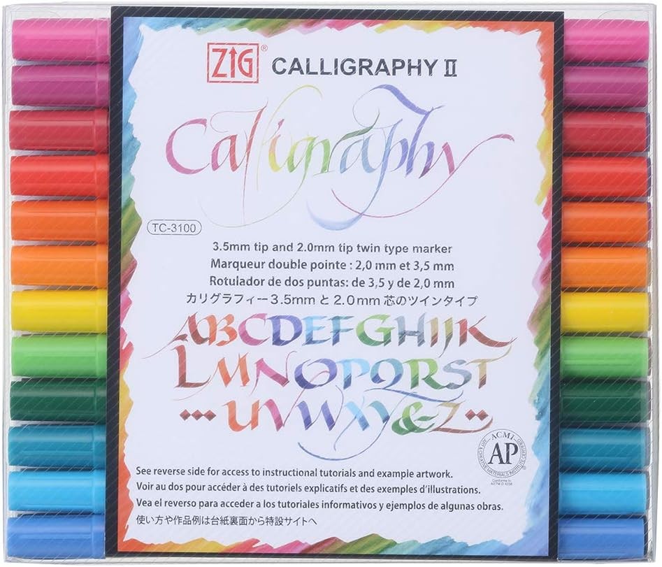 Kuretake ZIG Calligraphy II Water-Based Pen, 24 Colors, TC-3100/24V
