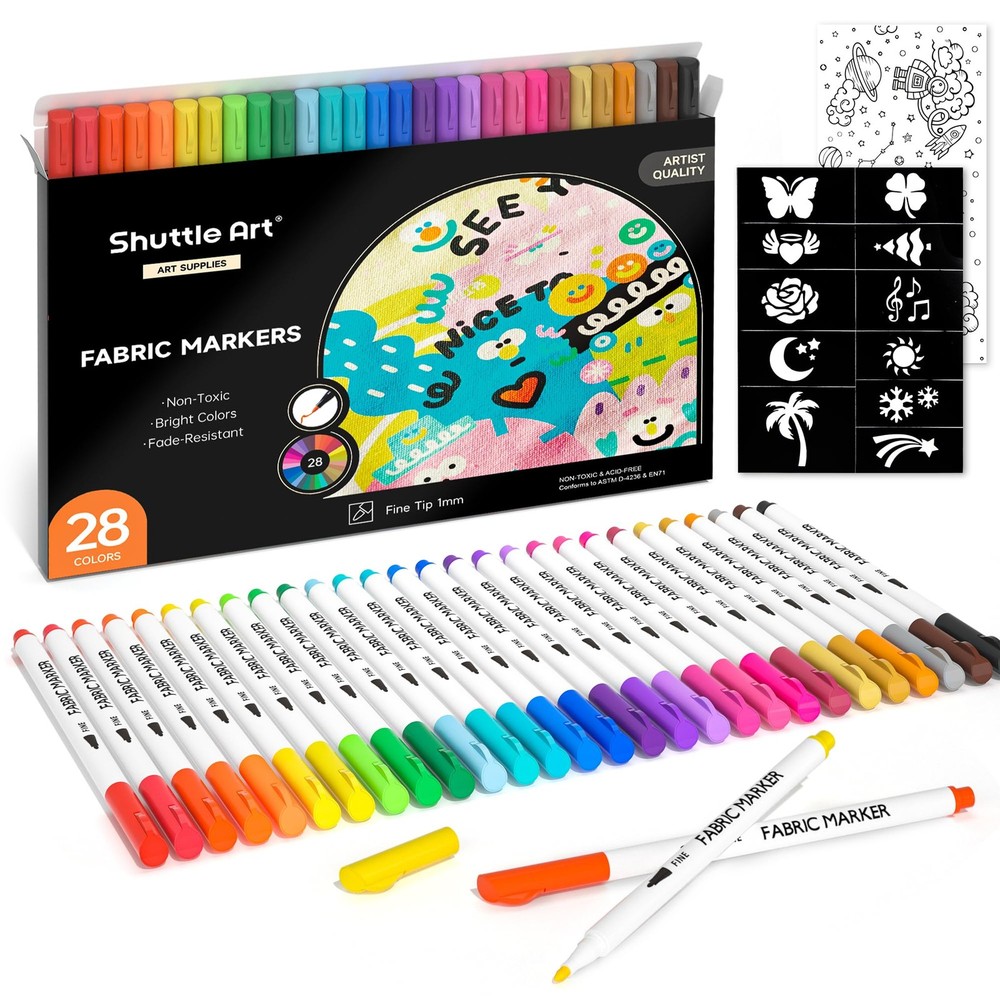 Shuttle Art 28 Colors Fabric Markers, 1 Count (Pack of 28), 28