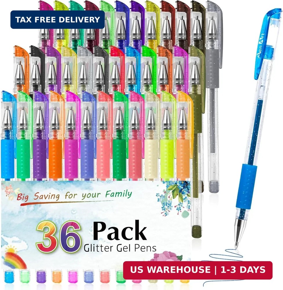 Aen Art Glitter Gel Pens for Adult Coloring Books, 36 Colors Gel Marker Set Colo