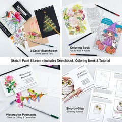 KALOUR 206 Drawing Set Sketching Kit,Art Supplies with 3-color Sketchbook & C…
