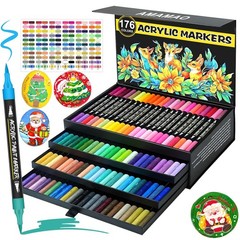 Amamao 176 Colors Acrylic Paint Markers Pens Set,88 Pack Brush Acrylic Paint Mar