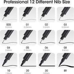 Art Pens,Fineliner Ink Pens,Set of 12 Technical Drawing pen,Pigment Pen,Fine …