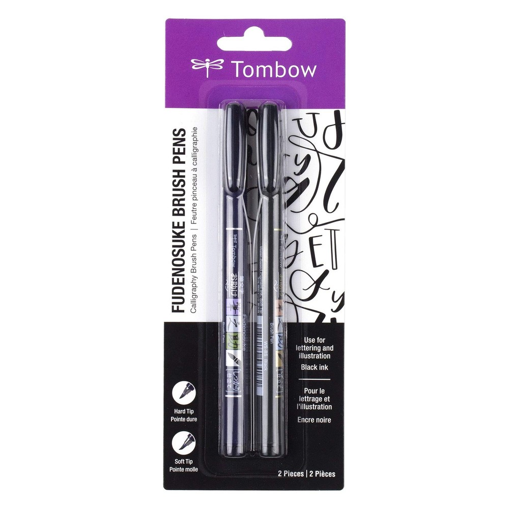 Tombow 62038 Fudenosuke Brush Pen, 2-Pack. Soft 2 Count (Pack of 1), Black