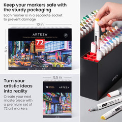 ARTEZA Art Markers Set of 72 Colors, Everblend Dual Tip Markers with Organizer B