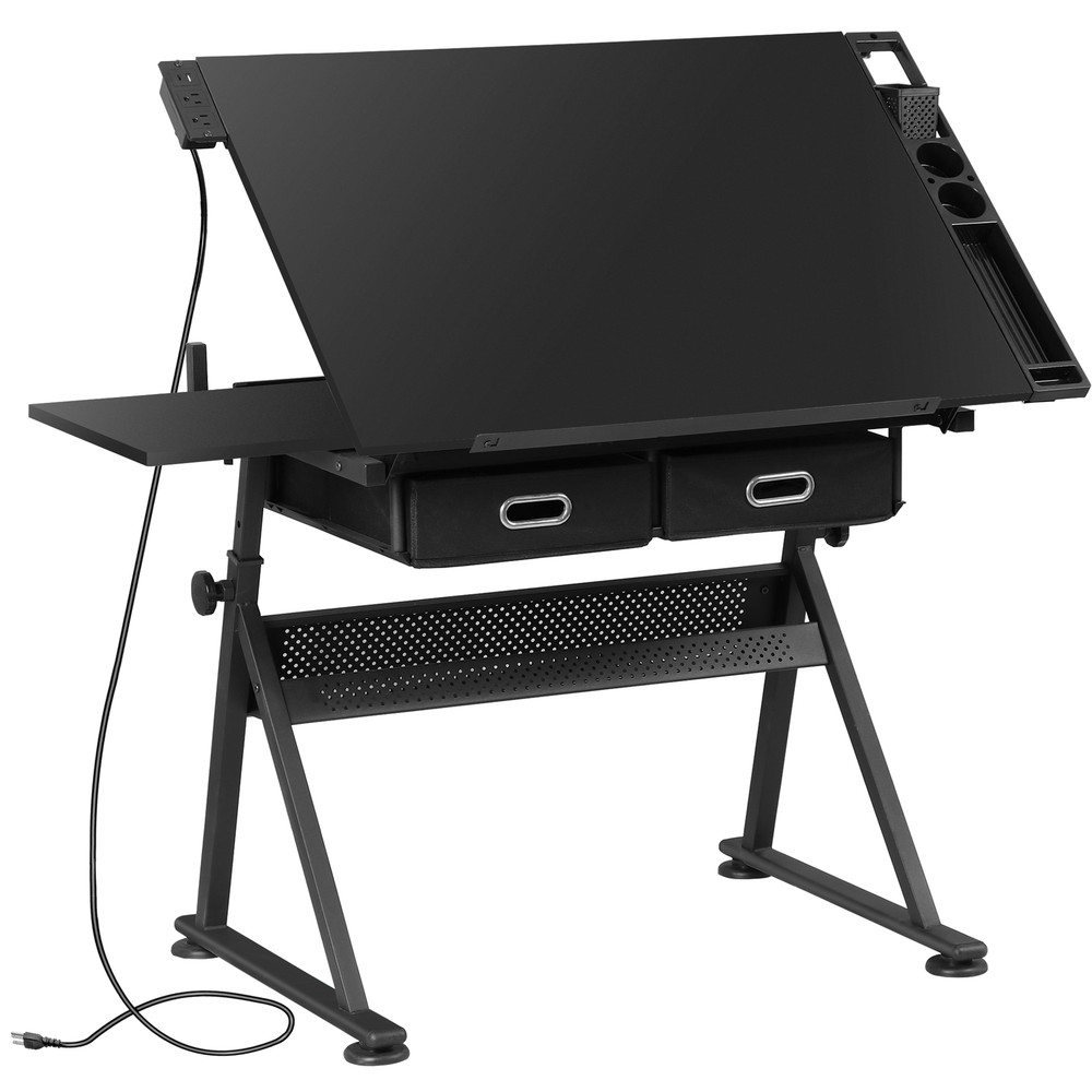 Large Work Surface Drafting Table Art Desk In Robust Steel And Wood Finish