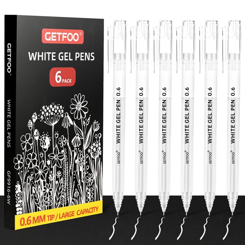 White Gel Pens 0.6mm Fine Point Opaque White Archival Ink Pen for Art, Coloring,