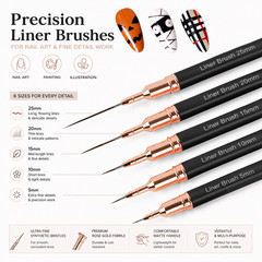 5Pcs Detail Liner Brush Set | For Nail Art, Miniatures, Arts & Crafts, Painting