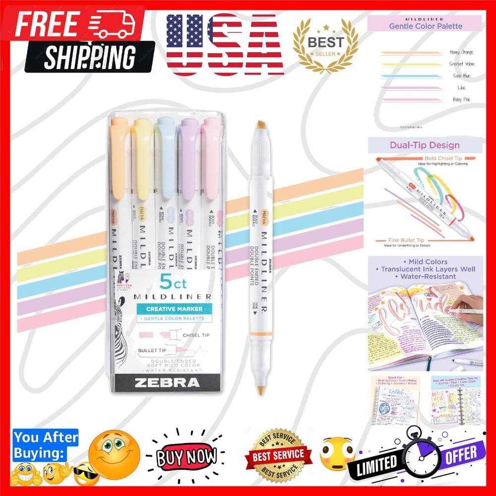 Mildliner Dual-Tip Highlighter Set, Broad and Fine Point Tips, No Bleed, Idea…