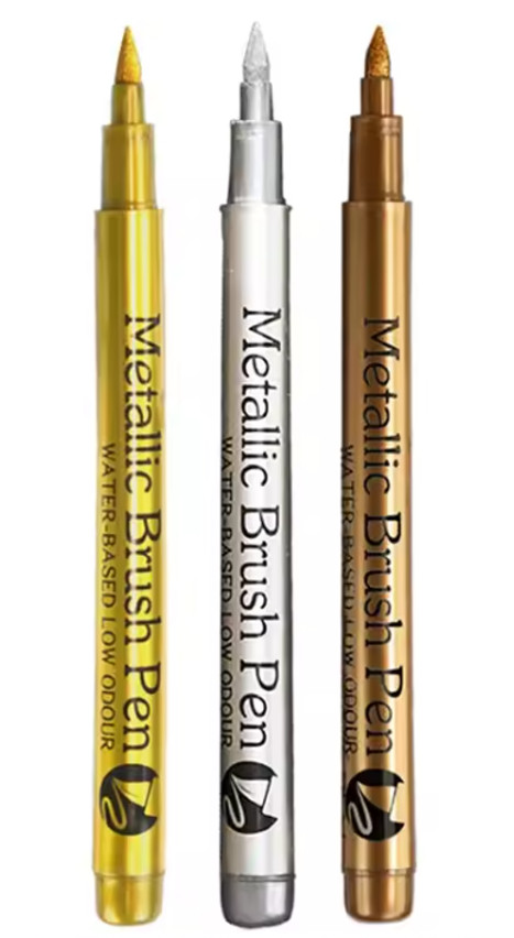 1-3x Metallic Brush Paint Pen thick marker art Craft Metal Gold Silver Permanent