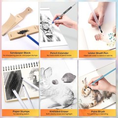 106 PCS Art Supplies Sketching Kit, Pro Drawing Pencils with 3-Color Sketchbo…