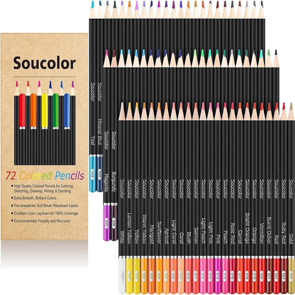 Soucolor 72-Color Colored Pencils for Adult Coloring Books, Back to School