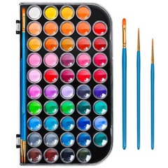 48 Color Solid Watercolor Paint Set with 3 Wooden Standard, Multi-color