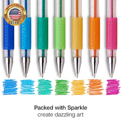 Glitter Rollerball Gel Pens, 12 Sparkling Colors with Soft-Grip Comfort, XL Ink