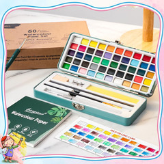 Prudiut 50 Colors Watercolor Paint Set, With Watercolor Paper, Palette, Brushes,