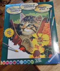 Ravensburger Paint By Number “Kitty in a Boot” 20 Colors, 9 1/2″ x 11 3/4″, New!