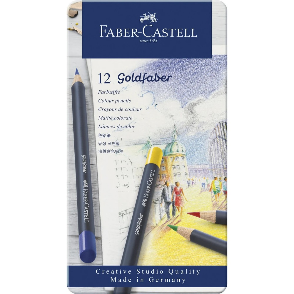 Faber-Castell Creative Studio Goldfaber Wood Cased Color Pencils – Tin of 12