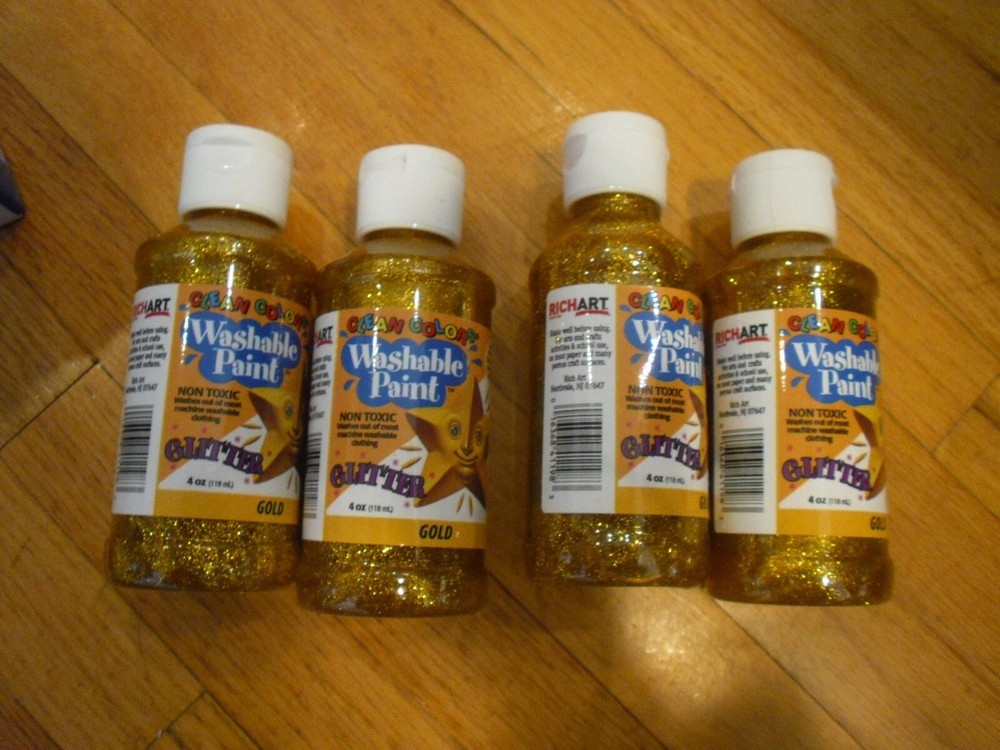 New ! 4 X 4 oz Clean Colors Washable Paint Glitter Non Toxic ” Gold “