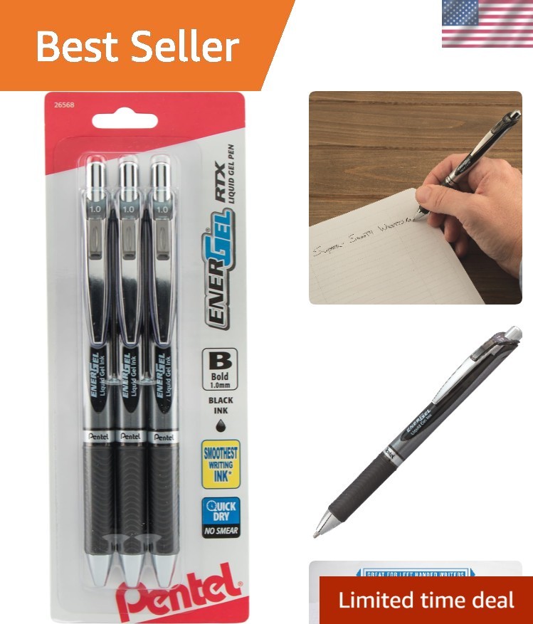 EnerGel RTX Gel Pens – 1.0mm Bold Line, Fast-Drying Black Ink, 3 Pack