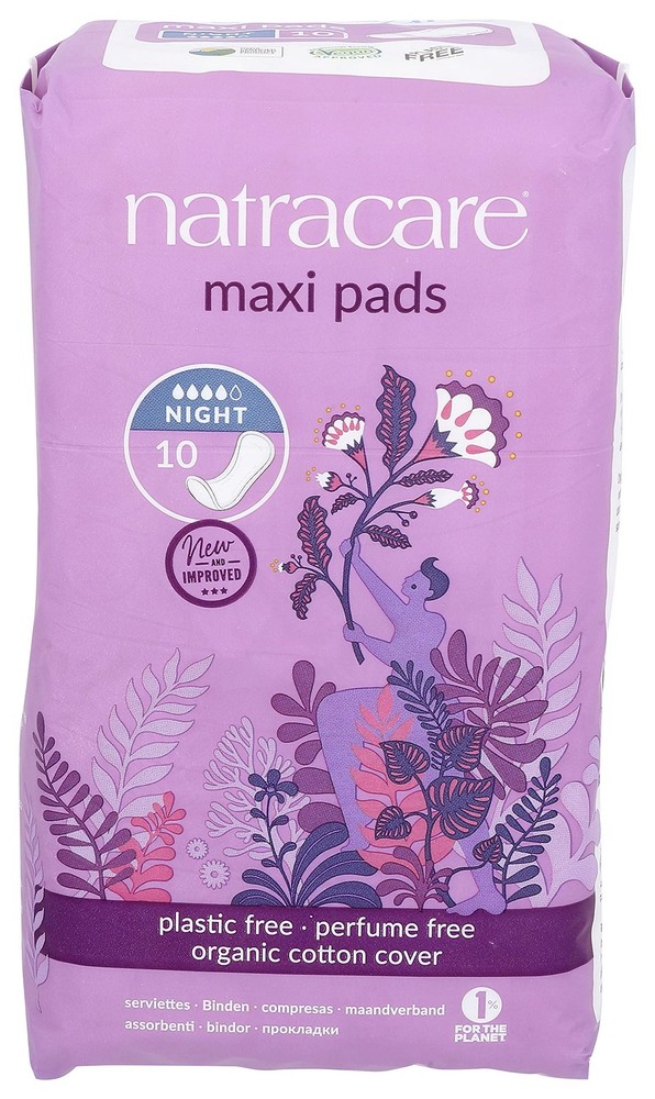 Natracare Natural Traditional Style Night Time Maxi Pads, Individually Wrapped,