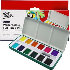 Mont Marte Watercolor Set Full Pan 12 Count (Pack of 1), 12 Basic Color