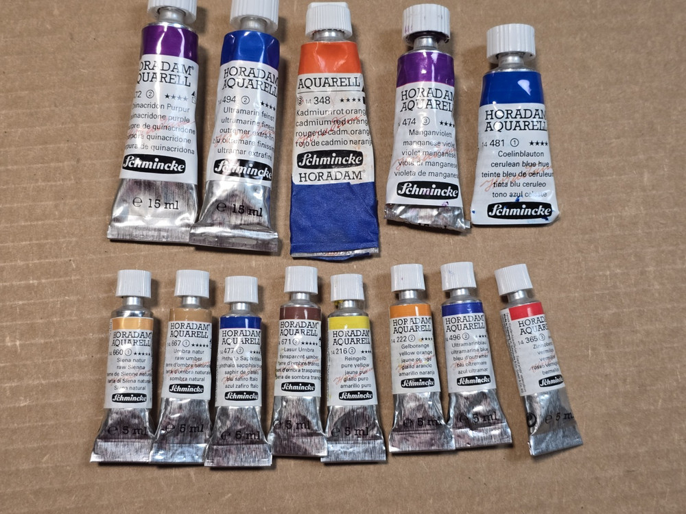 lot of 13 schmincke watercolor paint tube lot new and used 15mil & 5 mil tubes