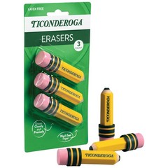 TICONDEROGA ® Erasers, Pencil Shaped, Yellow, 3 ct (38953) 3 Count, Yellow
