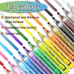 14 Colors Acrylic Paint Pens for Rock Wood Glass Fabric Ceramic Craft Marke