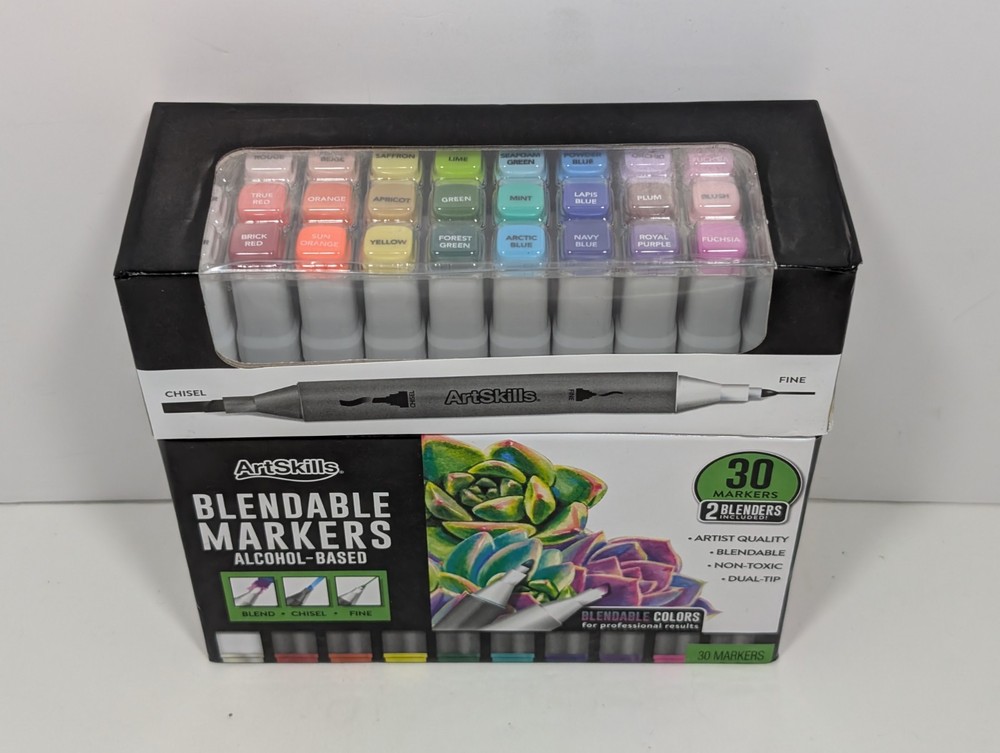 ArtSkills Dual-Tip Blendable Alcohol Marker Set 30-Count W/2 Blenders