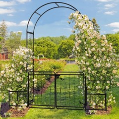 7.2ft Black Iron Garden Arch with Arched Top and Gate Metal Arbor Trellis