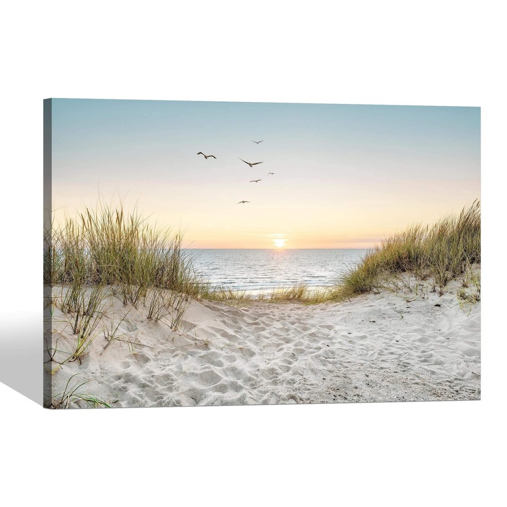 Coastal Wall Art Canvas Picture: Modern Beach Sunset Landscape Print Decor Ho…
