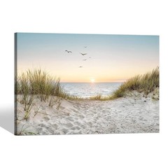 Coastal Wall Art Canvas Picture: Modern Beach Sunset Landscape Print Decor Ho…