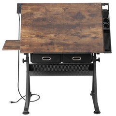 Comfortable Height Adjustable Drafting Table Art Desk W/ 20 Inch Stool Included