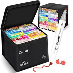 Complete 100 Color Art Marker Set – Smudge-Proof Dual Tip with Organization Case