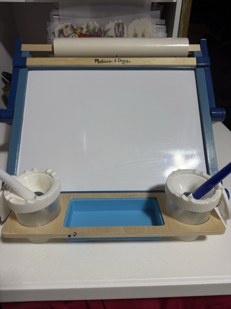 Double-Sided Tabletop Art Easel Dry-Erase Board, Chalkboard, New Roll Of Paper