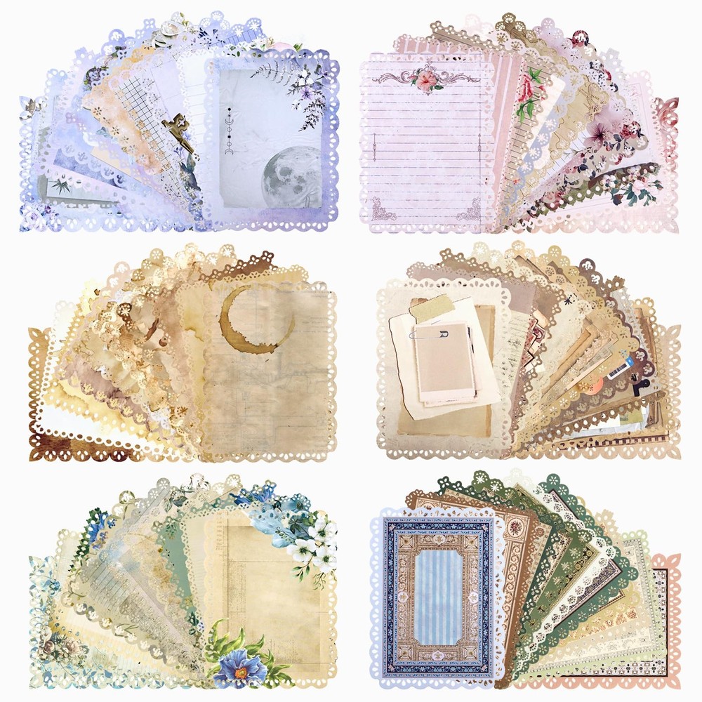 Vintage Scrapbook Paper 60 Sheets Lace Edge Assorted for DIY Journal Album Craft