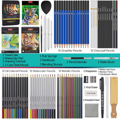 80 Drawing Sketching Kit Set – Pro Art Supplies with Sketchbook & Watercolor Pap
