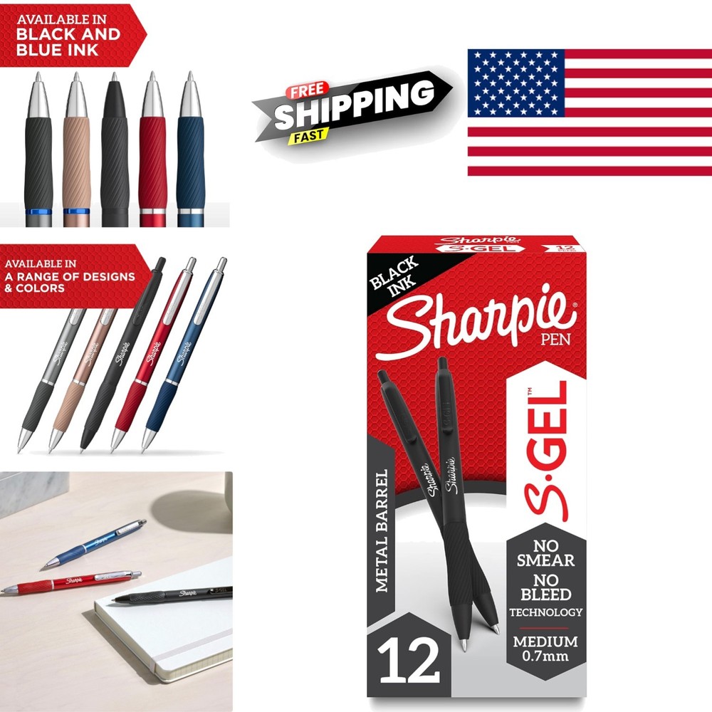 Durable Metal Barrel Gel Pens 0.7mm Black Ink Comfortable Grip 12 Count