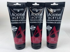 3X GRUMBACHER Academy Acrylic Paint, 200ml/6.8 oz. Plastic Tube Alizarin Crimson