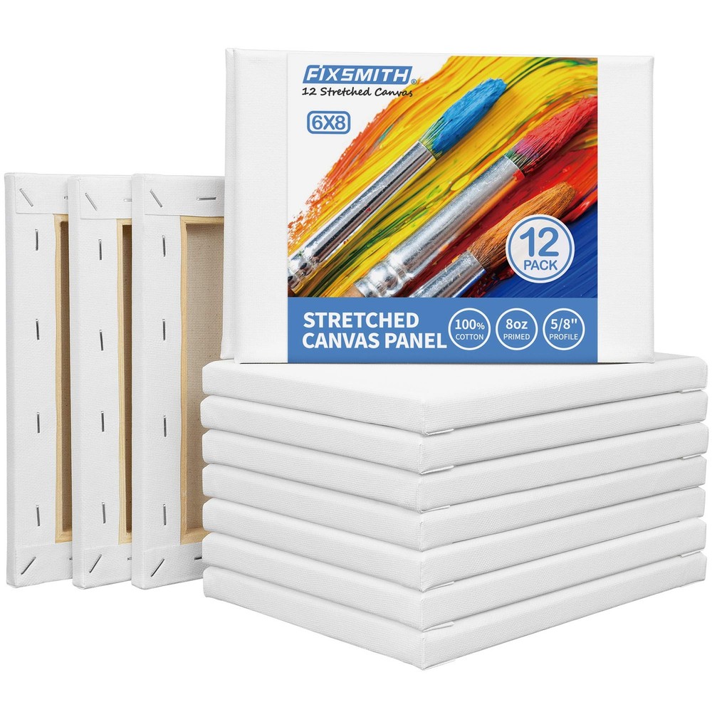 Stretched Canvas- 6×8 Inch, Bulk Pack of 12, White Blank Canvases for Paintin…