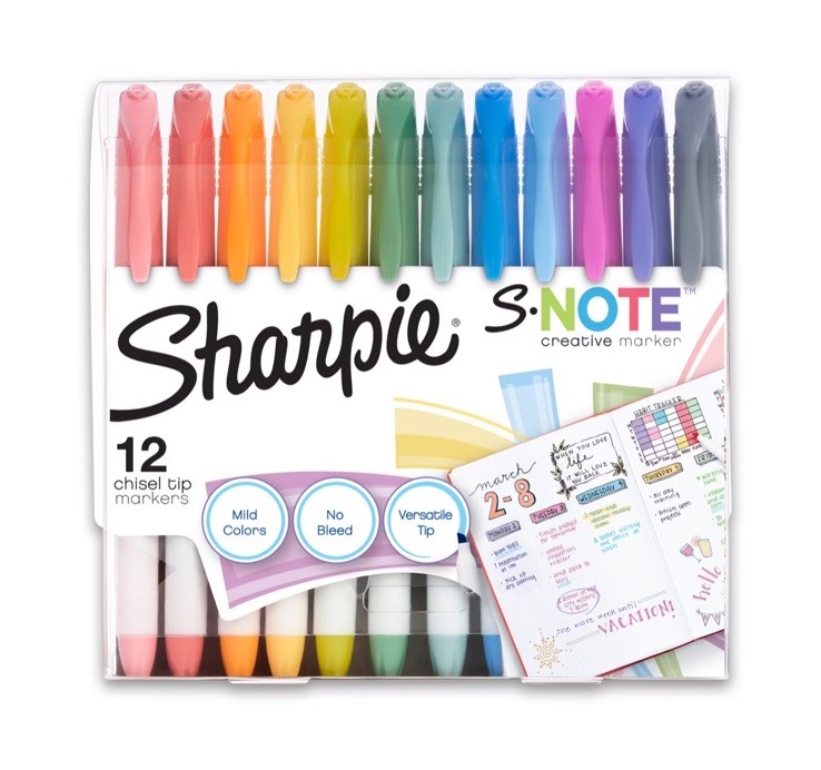 Sharpie S-Note Creative Marker Chisel Tip Assorted Dozen No-bleed ink -brand new