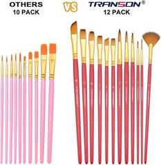 Transon Artist Paint Brush Set of 12 for Acrylic Medium, 12 Pcs Pink