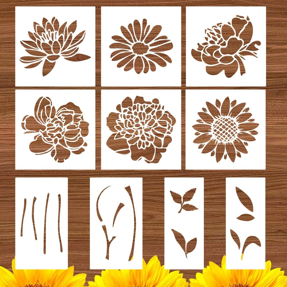 10Pcs Large Flower Stencils for Painting, 14 inch Floral Templates Drawing Pa…