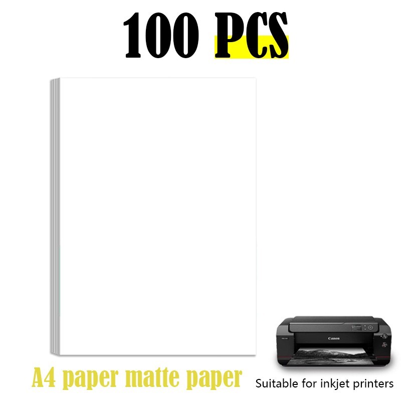 A4 printing paper – 100 sheets – Size 8.3 x 11.7 inches – Matte/Glossy – White