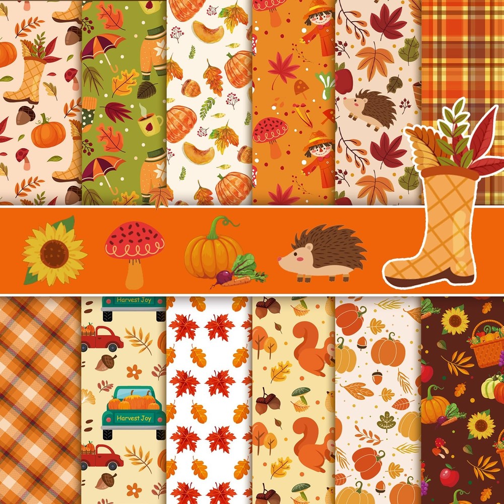 Konsait 24 Sheets Fall Scrapbook Paper 12×12 Double Sided Autumn Orange