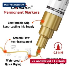 Overseas Oil-Based Fine Tip Paint Marker Pen – 2 Pack Silver 0.9mm Fine Nib Perm