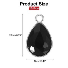 10 Pcs 10x14mm Alloy Glass Crystal Teardrop Charm for DIY Craft, Black