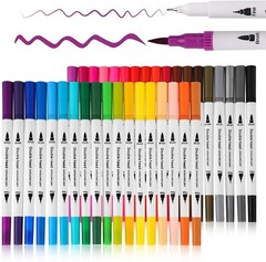 36 Pack Dual Tip Pens Colourful Felt Tip Brush Fine Markers Set for Kids & Adult